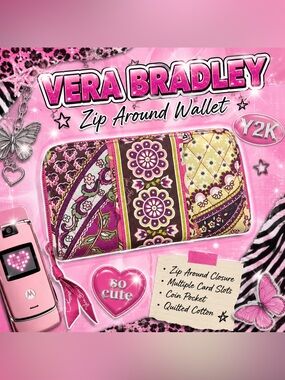 Vera Bradley Zip Around Wallet Very Berry Paisley Pattern